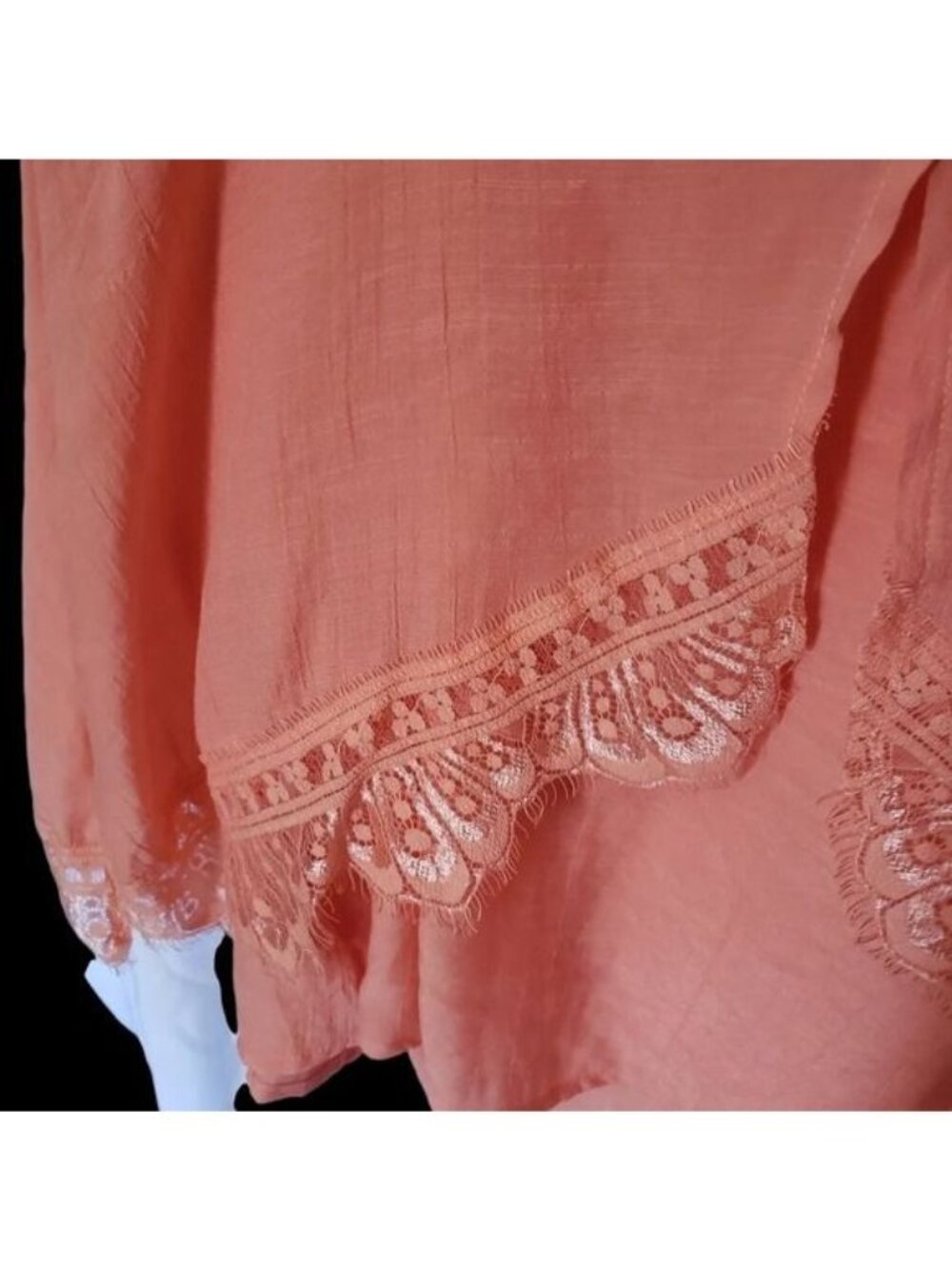 Melissa Paige Sleeveless Blouse W/Feminine Crochet Lace Trim Soft Peach Medium - Picture 4 of 8